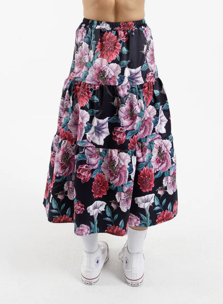 FEDERATION - Dark floral satin tier skirt! 14