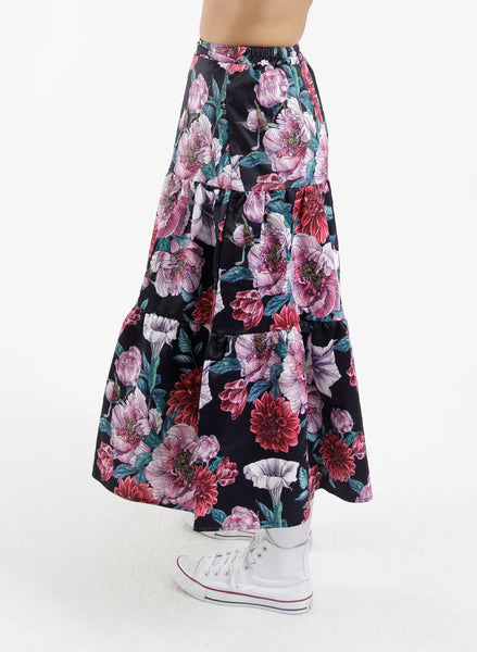 FEDERATION - Dark floral satin tier skirt! 14