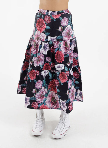 FEDERATION - Dark floral satin tier skirt! 14
