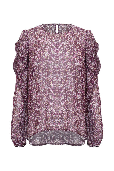 DECJUBA - Puff sleeve purple floral print top! 14