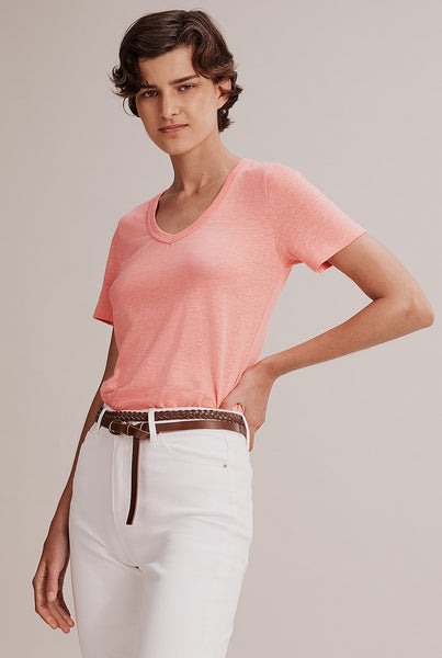 COUNTRY ROAD 'V' neck linen knit tee! 12 Peach