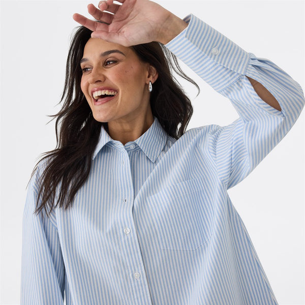 & ME - Oxford stripe shirt - Light blue! 12-14