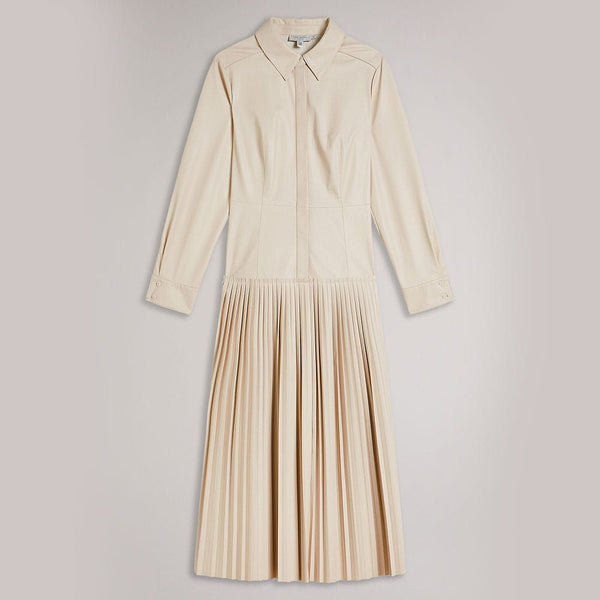 TED BAKER (LN) Faux leather pleated midi shirt dress! 10