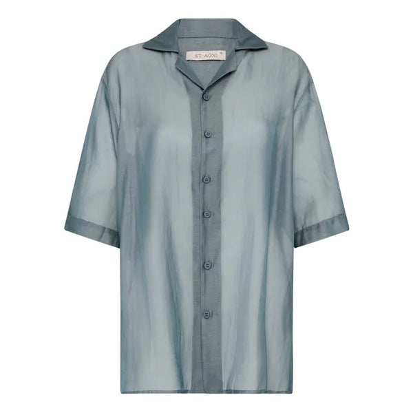 ST. AGNI - Relaxed cotton silk shirt - Blue grey! 12-14