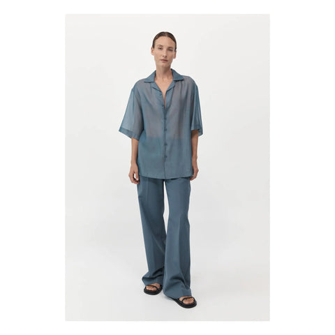 ST. AGNI - Relaxed cotton silk shirt - Blue grey! 12-14