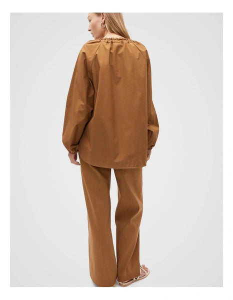 SEED - Tie detail poplin blouse - Brown! 10-12