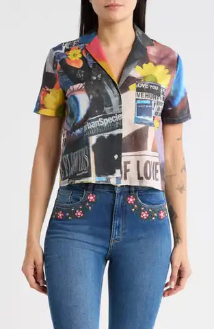 DESIGUAL - Mixed media print crop shirt! 10
