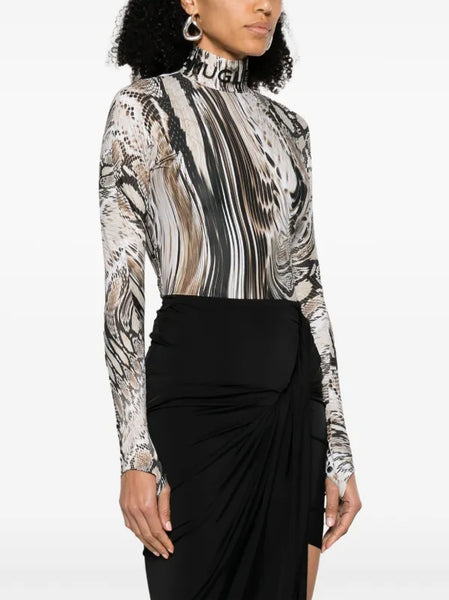 MUGLER (LN) Warped snakeskin print bodysuit! 38