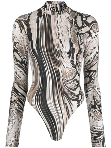 MUGLER (LN) Warped snakeskin print bodysuit! 38