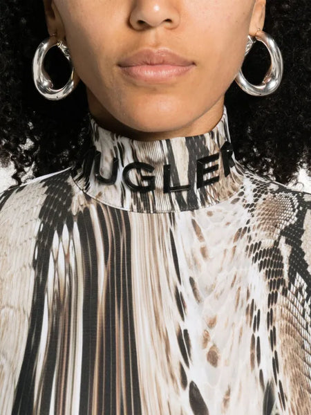 MUGLER (LN) Warped snakeskin print bodysuit! 38