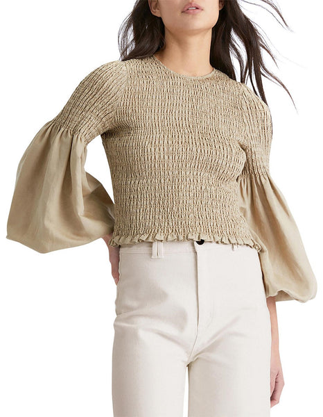 WITCHERY - Shirred linen blouse - Biscuit! 12