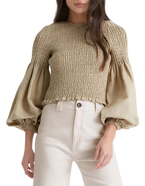 WITCHERY - Shirred linen blouse - Biscuit! 12