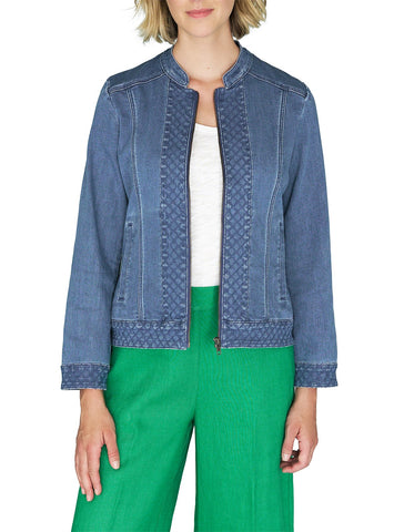 BLUE ILLUSION (LN) Quilted zip front denim jacket! 10