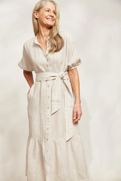 EB & IVE (LN) Soujourn stripe linen midi dress - Dune! 16