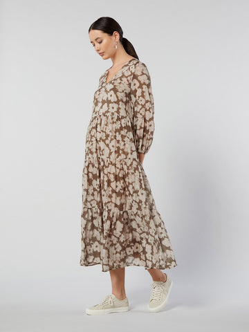 SILLS (NZ) Taupe floral Lola print cotton voile dress! 14