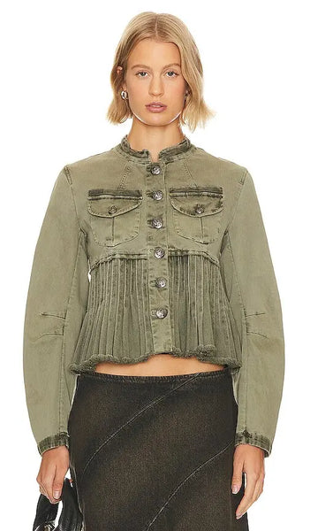 FREE PEOPLE (LN) Cassidy pleated denim jacket! 12