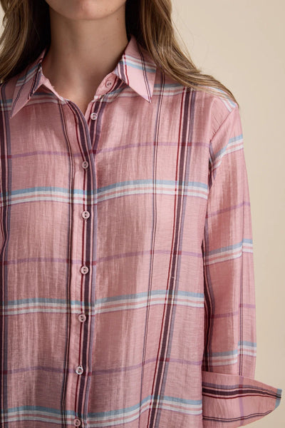MAX (LN) Carmen lyocell/linen shirt - Pink plaid! 18