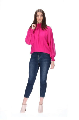 PRETTY BASIC "Seth" shirred high neck top - Pink! 12