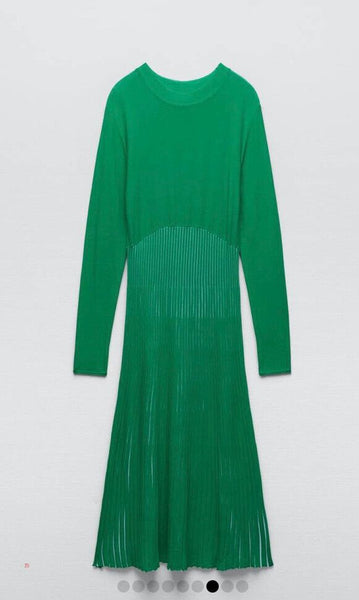 ZARA - Green knit pleated skirt dress! 14-16