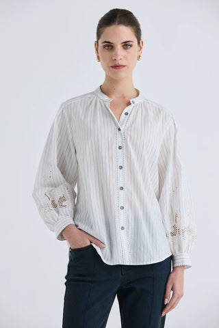 LANIA (LN) "Gina" embroidered pinstripe shirt - White! 16