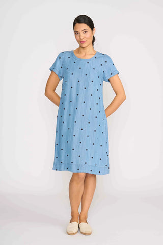 OH3 (LN) Embroidered spot linen blend A-line dress! 16