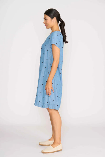 OH3 (LN) Embroidered spot linen blend A-line dress! 16