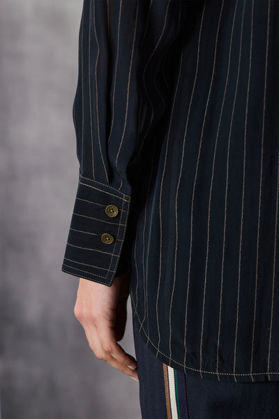 LANIA (LN) "Paris" viscose shirt - Midnight/clay pinstripe! 14