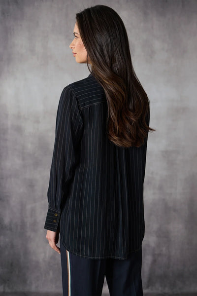 LANIA (LN) "Paris" viscose shirt - Midnight/clay pinstripe! 14