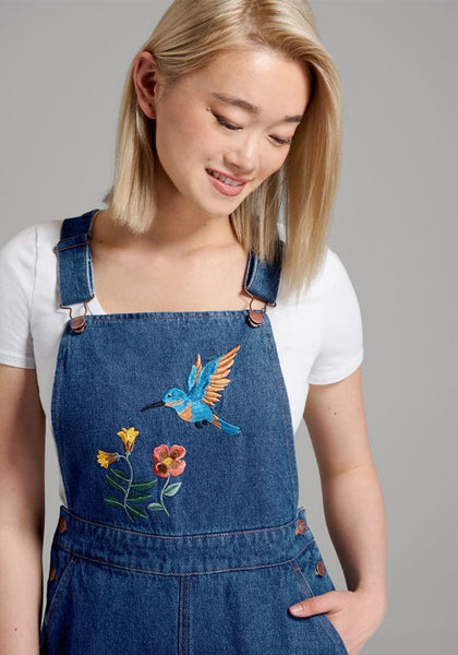 PRINCE HIGHWAY - Hummingbird embroidered denim overall!