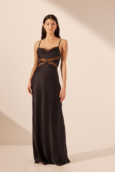 SHONA JOY (LN) Leticia silk cowl neck lace dress! 12