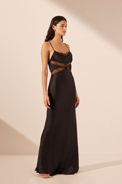 SHONA JOY (LN) Leticia silk cowl neck lace dress! 12