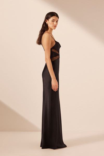 SHONA JOY (LN) Leticia silk cowl neck lace dress! 12