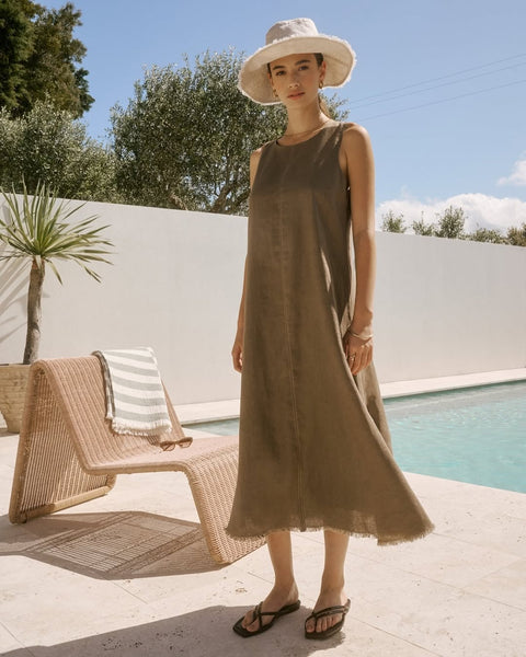 MARLOW (LN) Florence linen dress - Kelp! 16