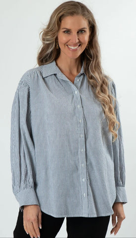 STELLA & GEMMA (BN) "Dolly" seersucker top - Black stripe! 16