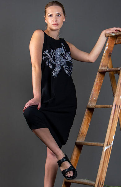 MEGAN SALMON (BN) Handstitched peacock stitched midi dress! 12