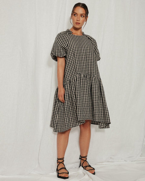 MOOCHI (NZ) Linen blend gingham Esteem dress! 12