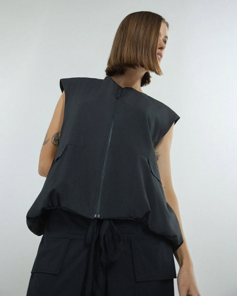 REPERTOIRE (NZ) "Pulse" bubble hem waistcoat - Khaki! 16