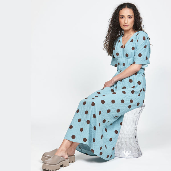 LEO + BE - Textured shirred waist spot maxi dress! 10