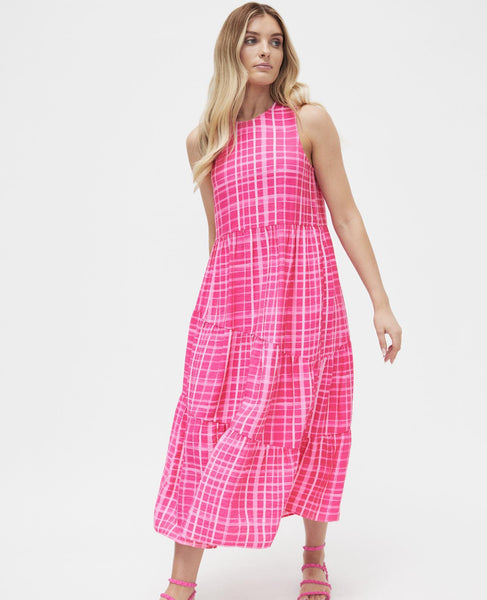 DECJUBA (BN) "Aria" tiered midi dress - Pink plaid! 10