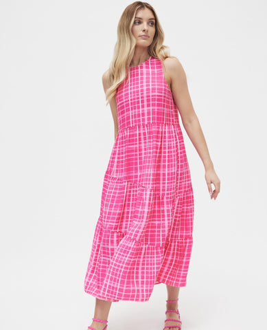 DECJUBA (BN) "Aria" tiered midi dress - Pink plaid! 10