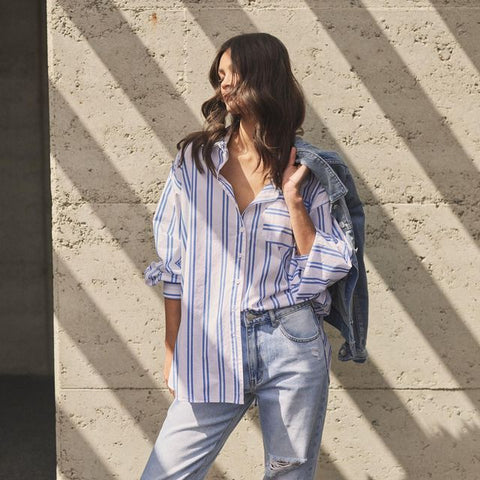 DECJUBA - Cotton oversized stripe Petra shirt! 8-12