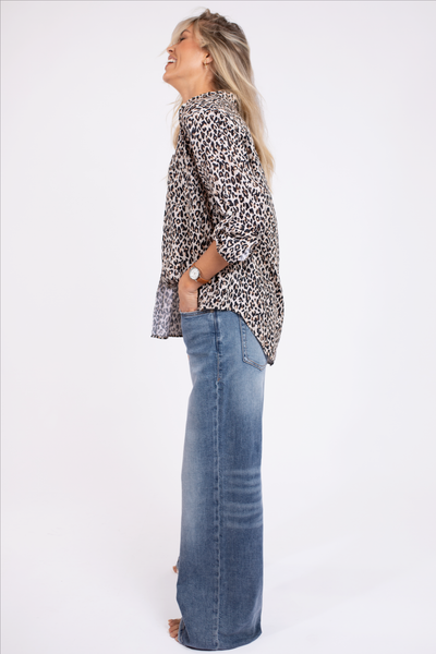 HUT (LN) Leopard organic linen boyfriend shirt! 14