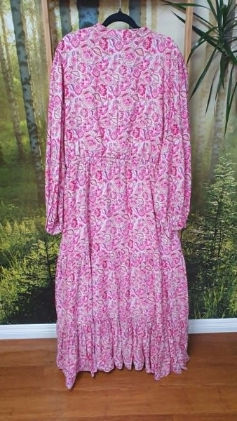 AUGUSTINE (LN) Pink floral maxi shirt dress! 16