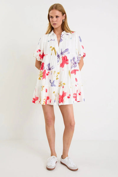 BY ROSA "Dahlia" cream poppy floral tiered shirt dress! 14