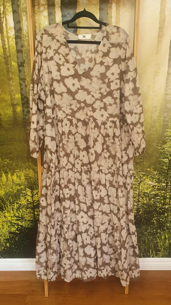 SILLS (NZ) Taupe floral Lola print cotton voile dress! 14