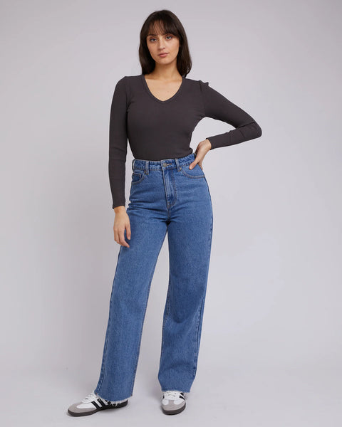 ALL ABOUT EVE - Rib knit L/S top - Washed black! 10