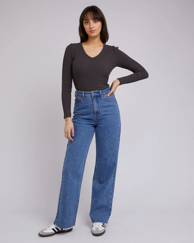 ALL ABOUT EVE - Rib knit L/S top - Washed black! 10