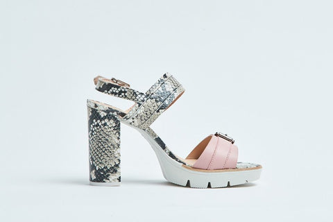 HEY MONDAY "Heidi" snake skin + pink heels! 8-8.5