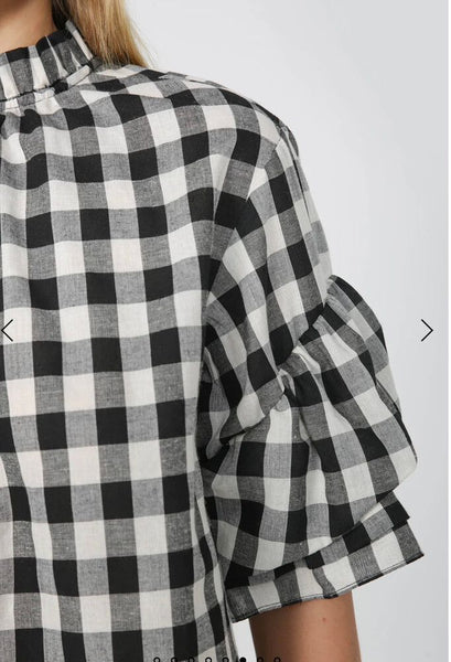 MOOCHI "Ruffed" linen cotton check shirt! 8-10