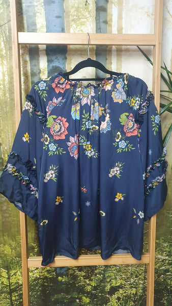 LOOBIE'S STORY - Gala satin blouse - Indigo floral! 16